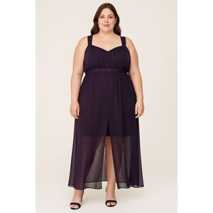 Connected Apparel Women 24W Eggplant Purple Embellished Sheer Overlay Maxi Dress